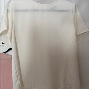 Banana Republic Cream Textured Satin Women's Top Medium Short Sleeve